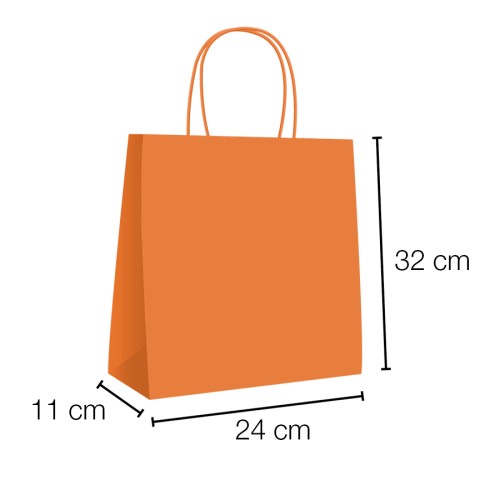 Bolsa de Papel Kraft Naranja con asa rizada